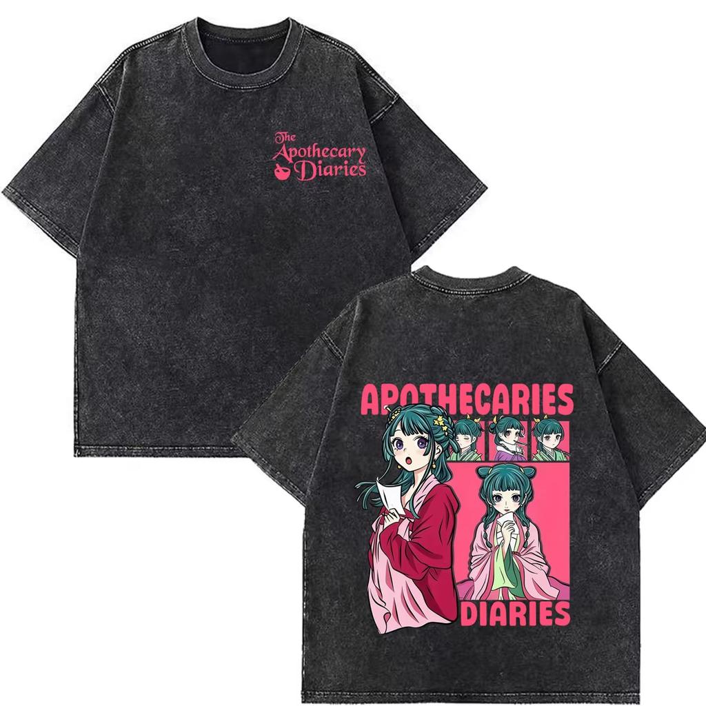 2026 Summer Hot Sale Anime The Apothecary Diaries Print Vintage Washed T-shirt Men Women Hip-hop Punk T-shirt Cotton Gothic Round T-shirt