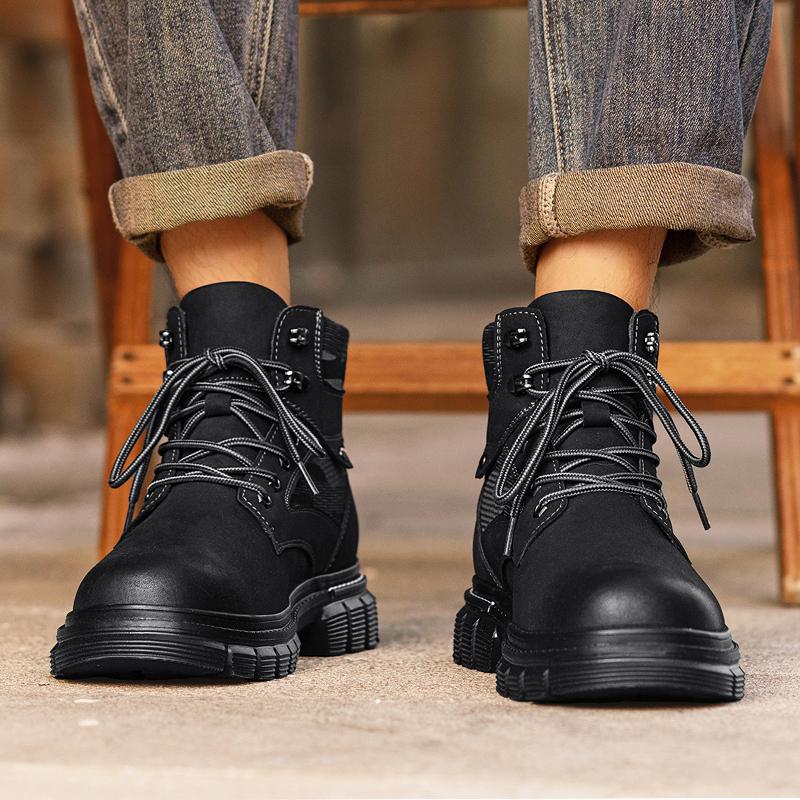 Fashion Leather Men's Fashionable Ankle Boots Autumn Winter Male Low Top Sneakers Versatile Motorcycle Boots New High Top Walking Botas
