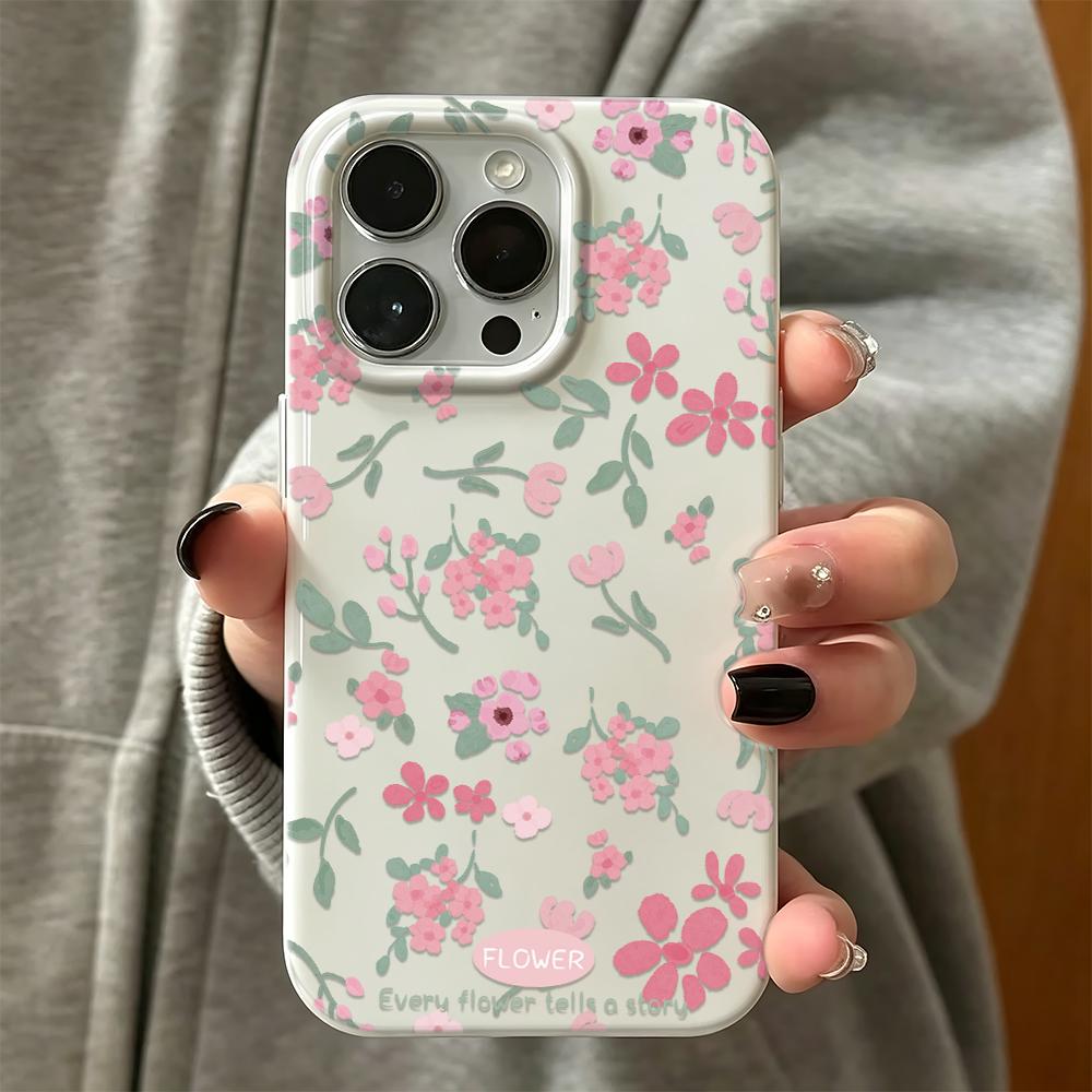 Phone Case For Iphone 17 Air 11 Pro Max 15 Plus 16 14 13 12 White Silicone Shockproof Anti Slip Protective Pink Floral Cover