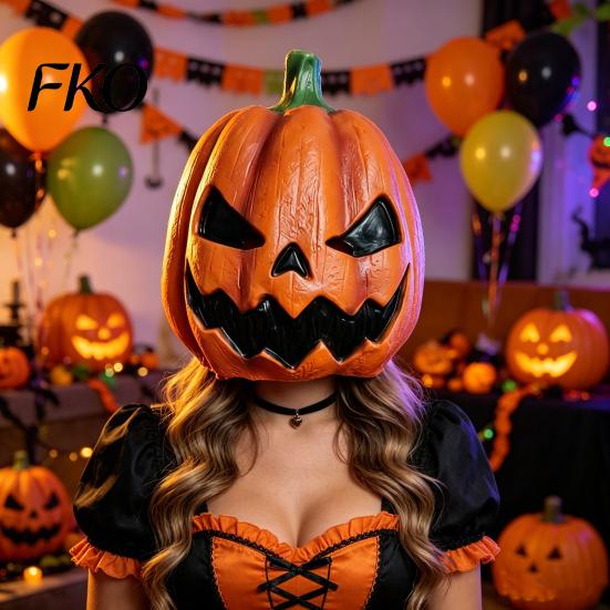 Scary Pumpkin Face Mask Halloween Mask, Latex Full Head with Realistic Texture, Cosplay Prop Breathable Headgear for Party Night, Eye Mouth