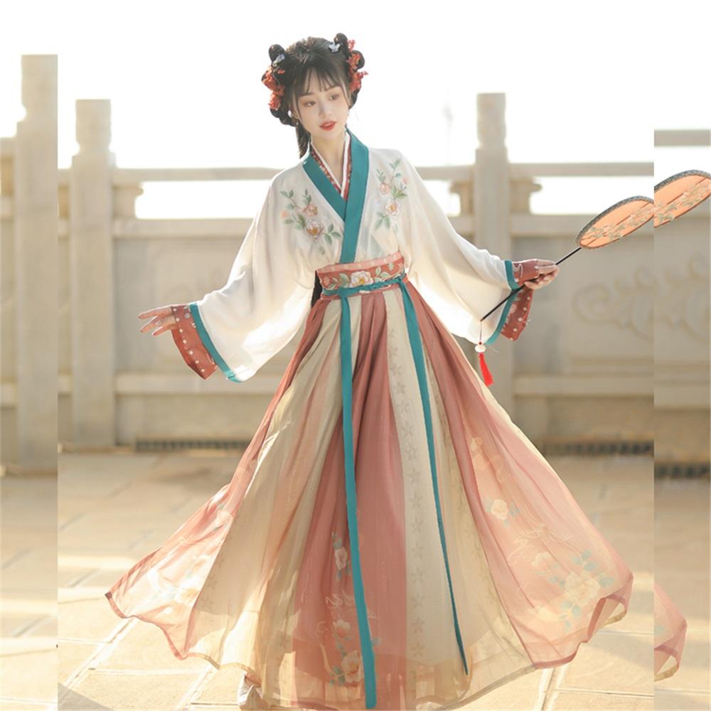 Chinese Original Hanfu Daily Suit Of Wei And Jin Dynasty Style Embroidered Cross-neck Waist-length One-piece Skirt Daily Suit Of Wei And Jin Dynasty