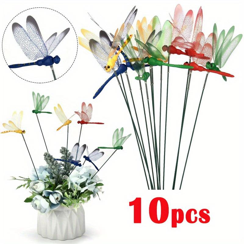 10pcs 3D Dragonfly Flower Sticks, Colorful Plastic Garden Decor, Yard Planter Butterfly Accents, Patio Outdoor Decoration, Garden Bed Supports