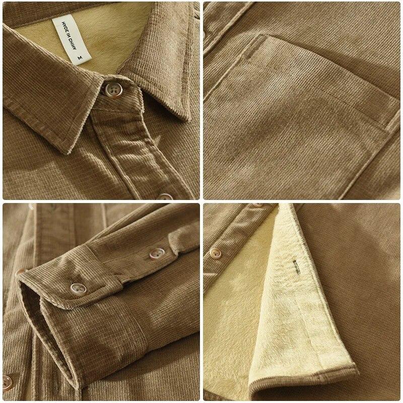 Varm vintertröja för män, daglig, ren bomull, avslappnad topp, krage, manchester, enfärgad skjorta, fleeceskjorta, enkla herrkläder