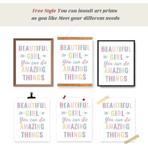 LARTSFRO Boho Pastel Rainbow Sunshine pirational Nursery Wall Art Prints Set of 4, Baby Girl Room Decor, Positive Affirmations Artwork Posters Wall