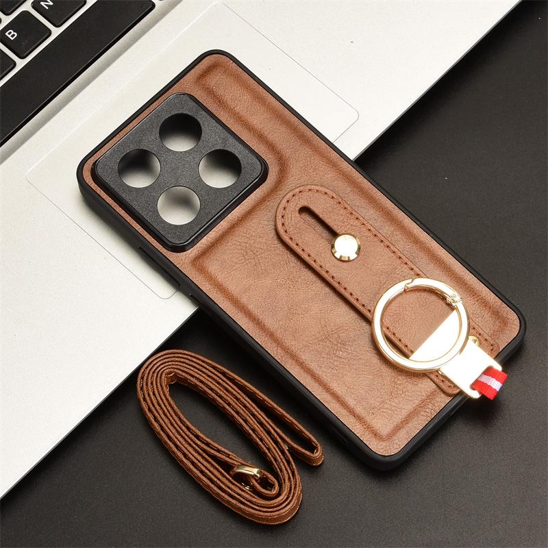 

Для 14T Pro чехол модный ремешок на запястье держатель для телефона чехол для 14T Pro кожаный чехол устойчивый к падениям чехол For Xiaomi 14T Pro