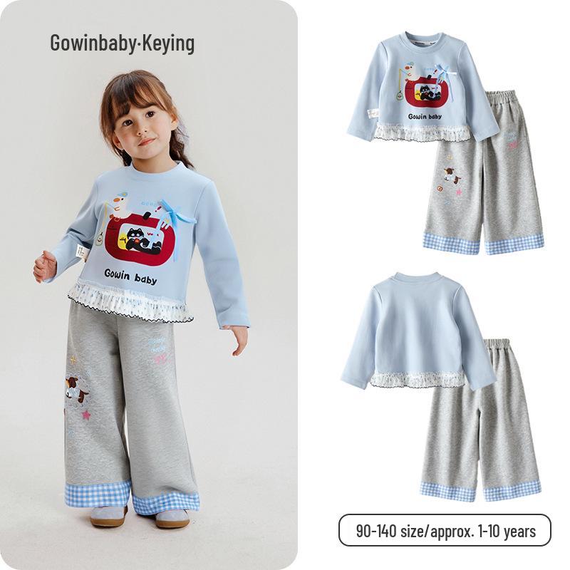 Autumn 2025 Sweet Cartoon Two-Piece Set for Girls – Casual and Fashionable 110cm