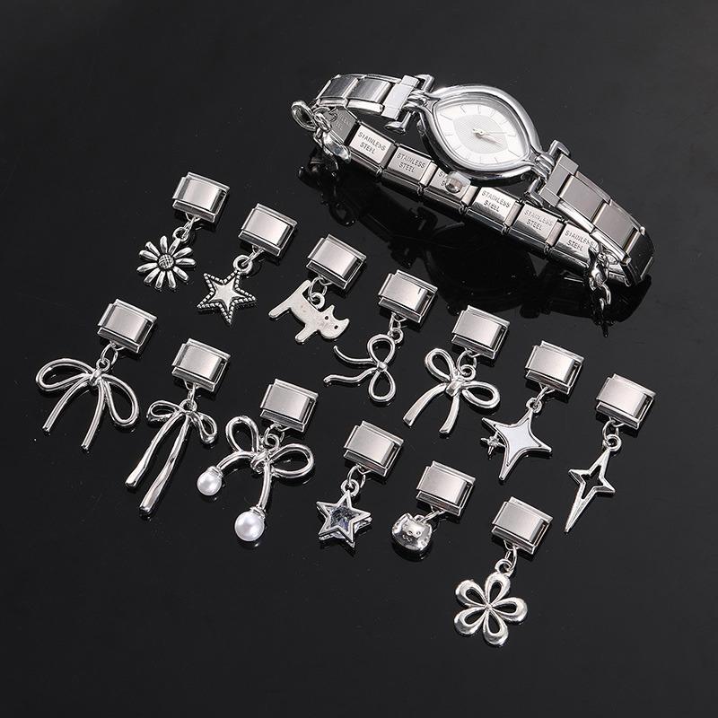 Glitter Bow Cat Butterfly Crab Star Flower Pendant Italian Charm Links Fit 9mm Stainless Steel Bracelet Women DIY Making Jewelry