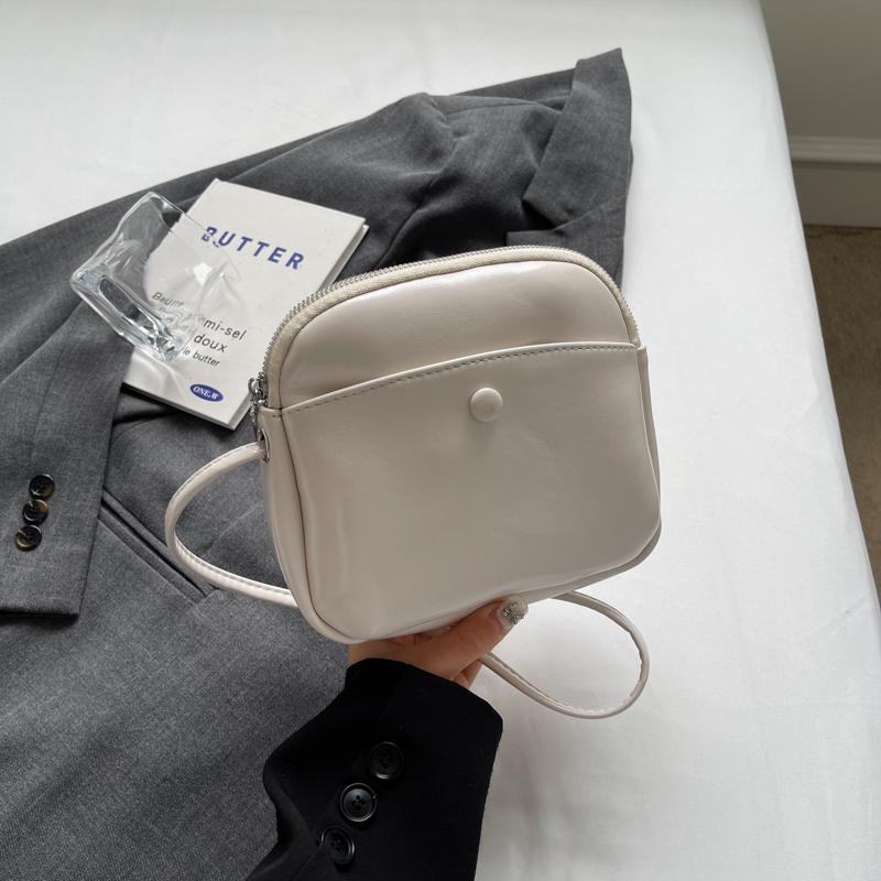 High-Grade Sense One Shoulder Bags Women Soft Leather Zipper Design Small Square Pack Solid Color Phone Bag