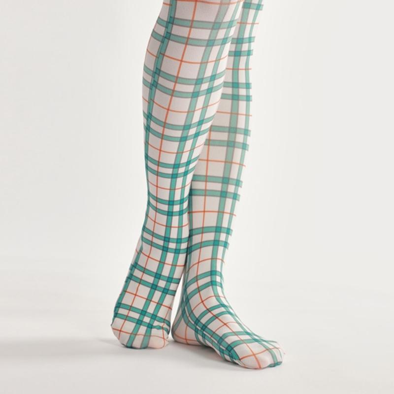 Women Sexy Tights Socks Translucent High Waist Pantyhose Plaids Print Silk Stockings Colourful Plaids Printing Stockings