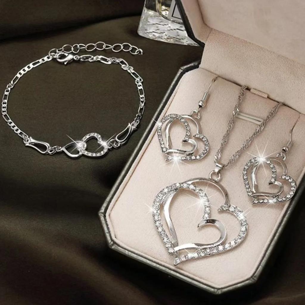 Fashion Love Wrapped Necklace Earrings Bracelet Jewelry Set Suitable for Wedding Party Festival Gifts