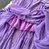 Abiti da Donna Francesi Delicati Eleganti in Pizzo con Cuciture in Rete Estate Autunno Manica Lunga Abiti da Ballo Sera Compleanno