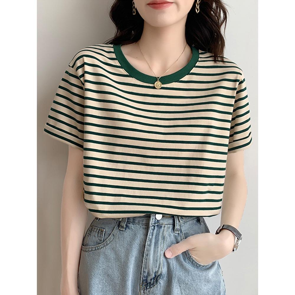 

Summer Women s Striped Blouse 2026 Long-sleeved O-neck Fashion Korean Casual T-shirt M