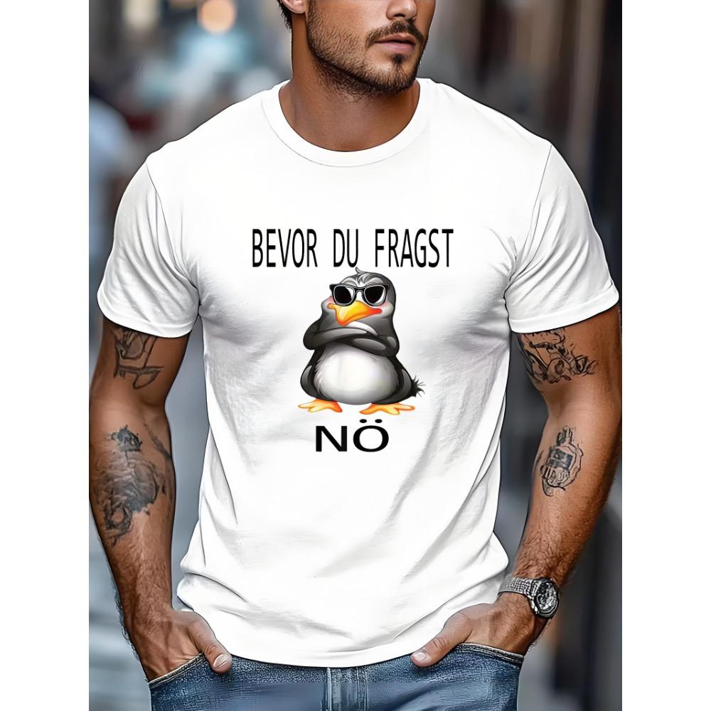 Funny German Text T-shirt With Penguin Pattern - Funny Slogan And Fashionable Glasses Featuring Cute Animated Penguins S