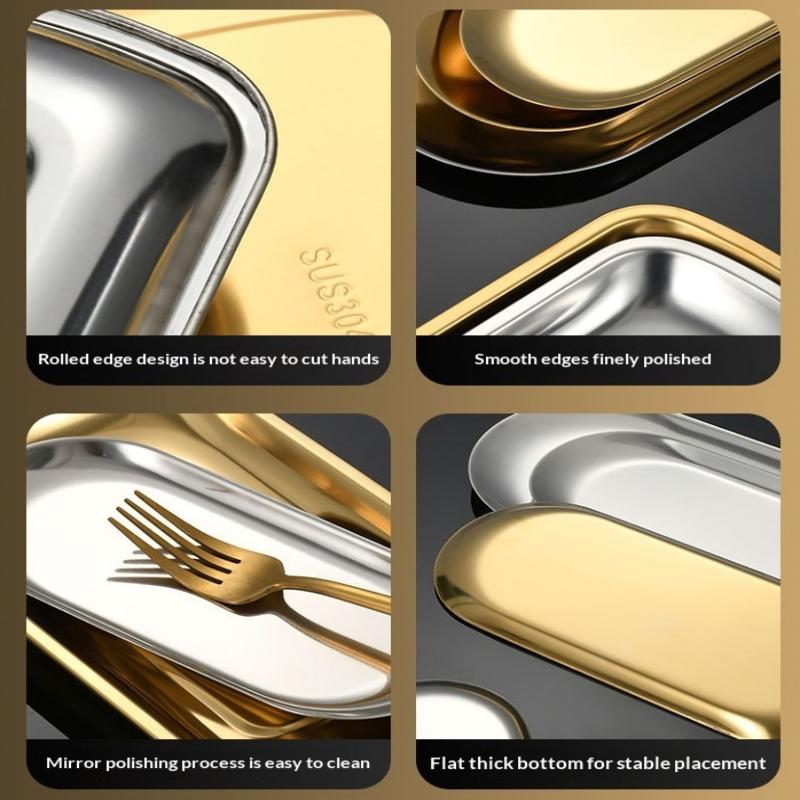 Stainless Steel Square Plate Serving Tray Easy Clean Snack Food Holder for Home Restaurant Coffee Shop