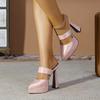 Pink medium and pointed waterproof table thick heel super high heel one-word strap foot cover satin cheongsam cool slippers