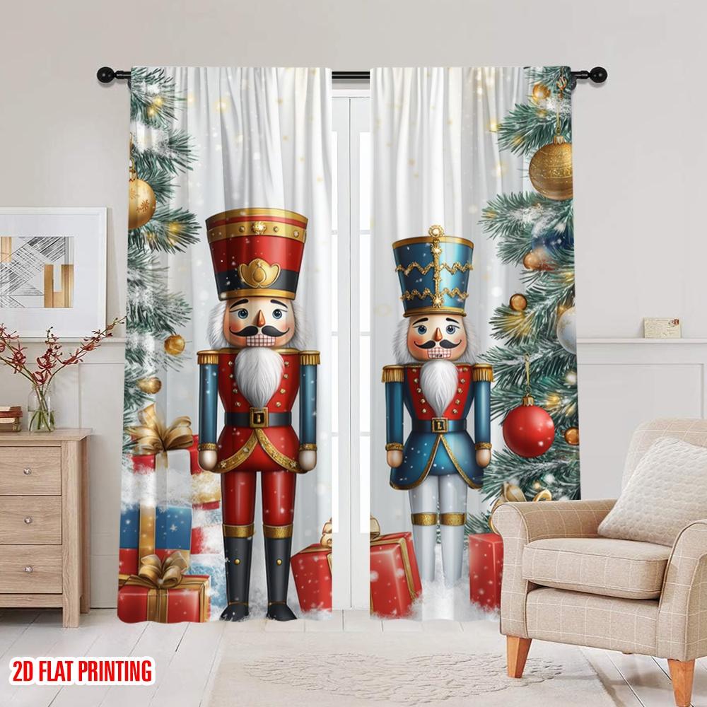 2pcs,2D Plane Printing Curtain Fabric Nutcracker Cheer Versatile Fabric (without Rod) Versatile All Perfect for Bedroom,
