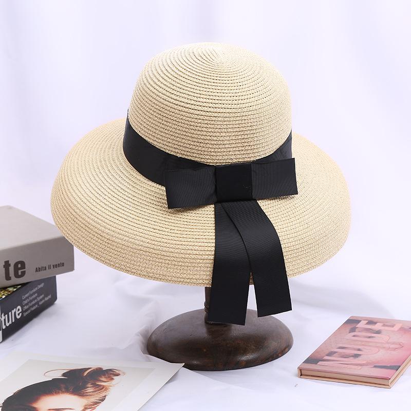 Strohoed Zomer Dames Zonbescherming Zon Hoed Grote Rand Verlichtingshoed Hepburn Elegante Strik Buiten Strandhoed