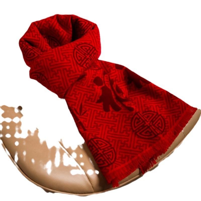 Grandparents Fu scarf the elderly elderly elderly scarf female mother autumn and winter versatile Chinese red