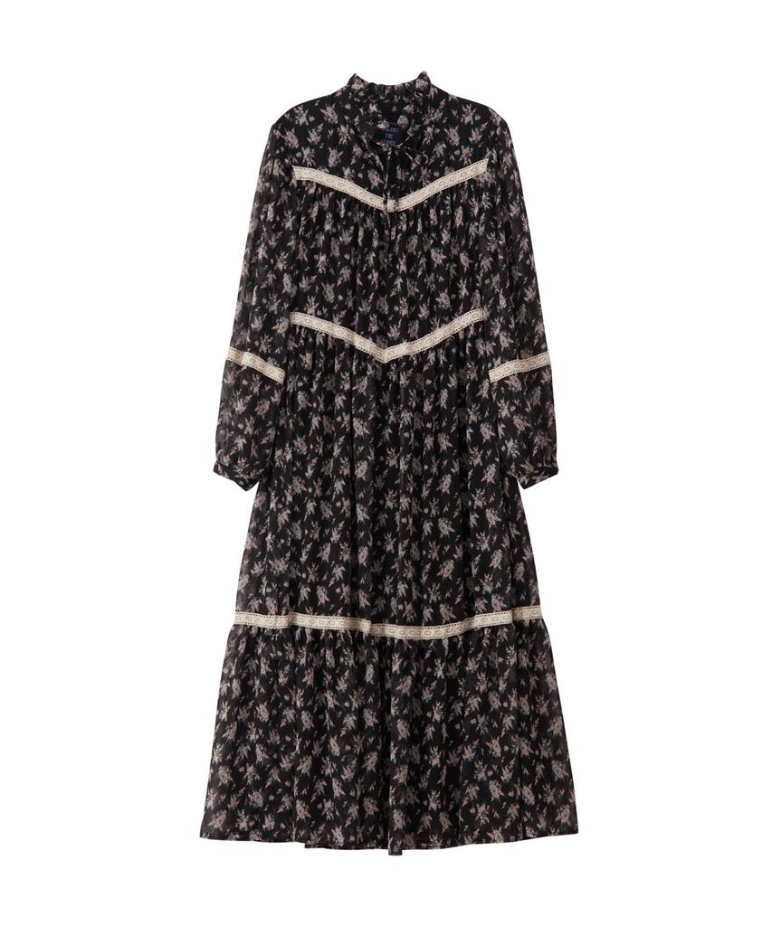 SALON DE YOHN Chiffon Lace Long Dress_ Black