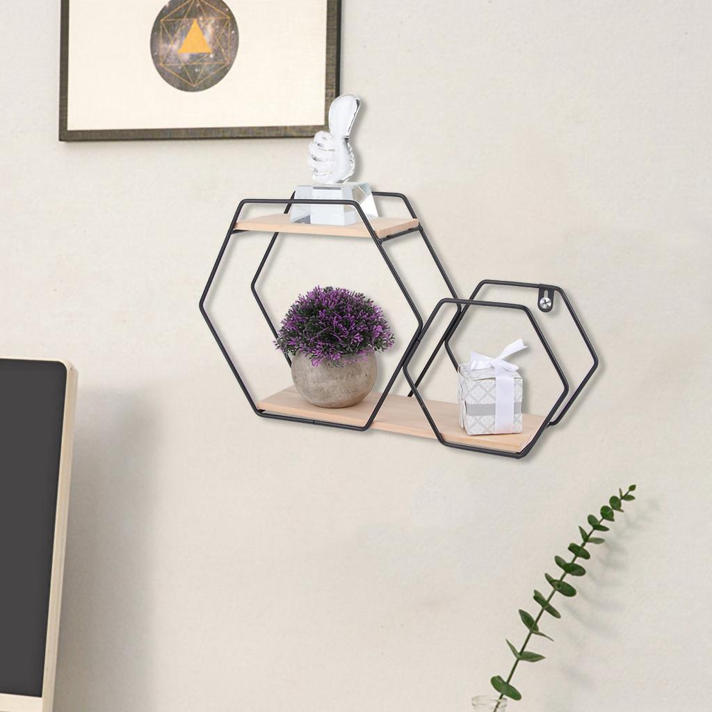 Wall Mounted No Punch Shelves Display Storage Rack Home Office Decoration(Black )