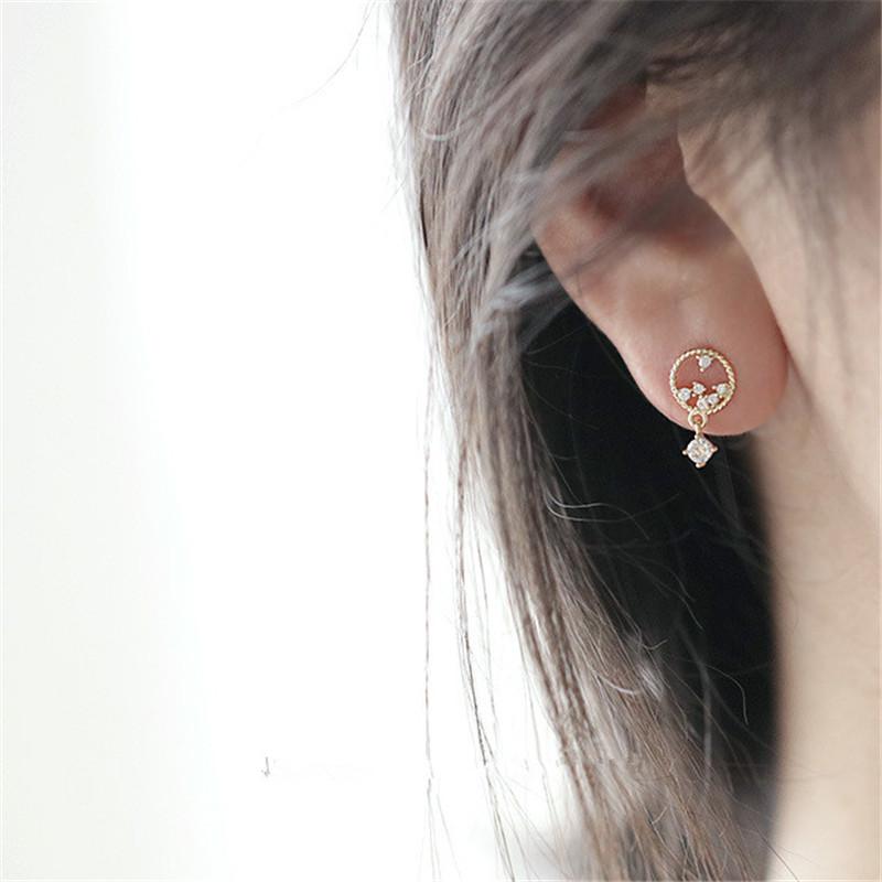 925 Sterling Silver Korean Version Simple Mysterious Star Earrings Pavé Crystal Party 14k Gold Plating Jewelry Girlfriend Gift