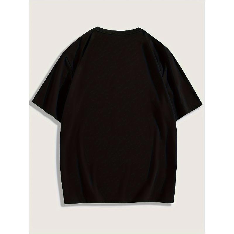 European Size Patterned Portrait Fashion T-Shirt, Men's Casual Sports Loose Short Sleeve Black Shirt with Character Head Portrait