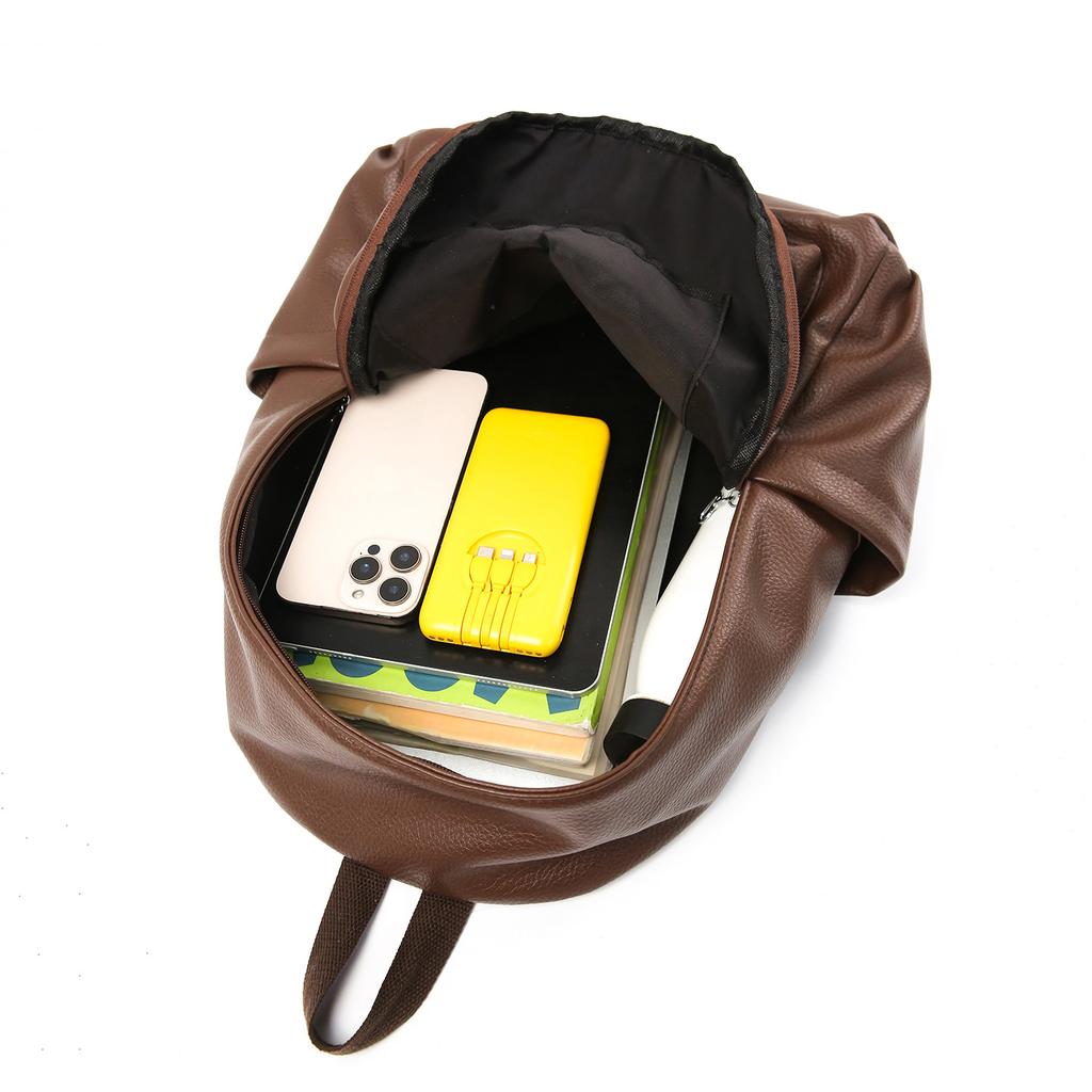 Schoolbag1011 new backpack soft leather retro high school schoolbag for boys and girls solid color high-end commuter computer backpack