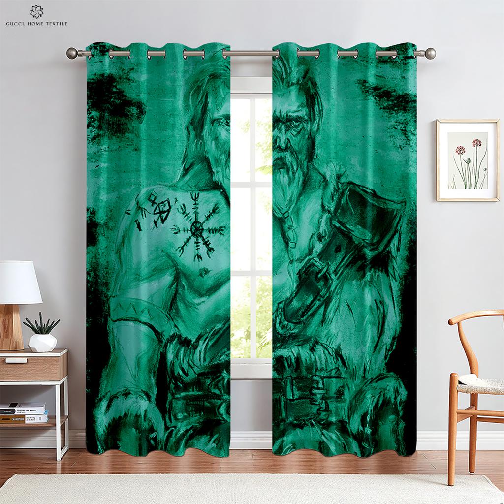 Geometrische Runen Schild Sternbild Bedruckte Vorhänge, Schwarze Vorhänge, Wohnzimmer, Außenbereich, Schlafzimmer, Küche, Fenster, 2 Stück