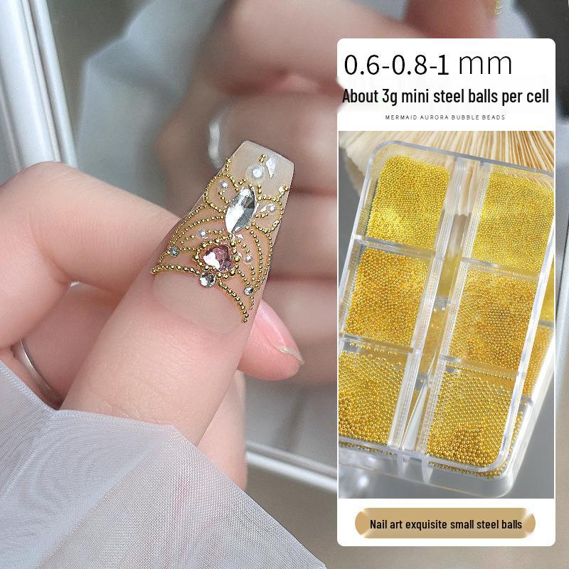 Multi-Color Mini Steel Beads for Nail Art - Silver, Gold & Rose Gold, 6 Sizes