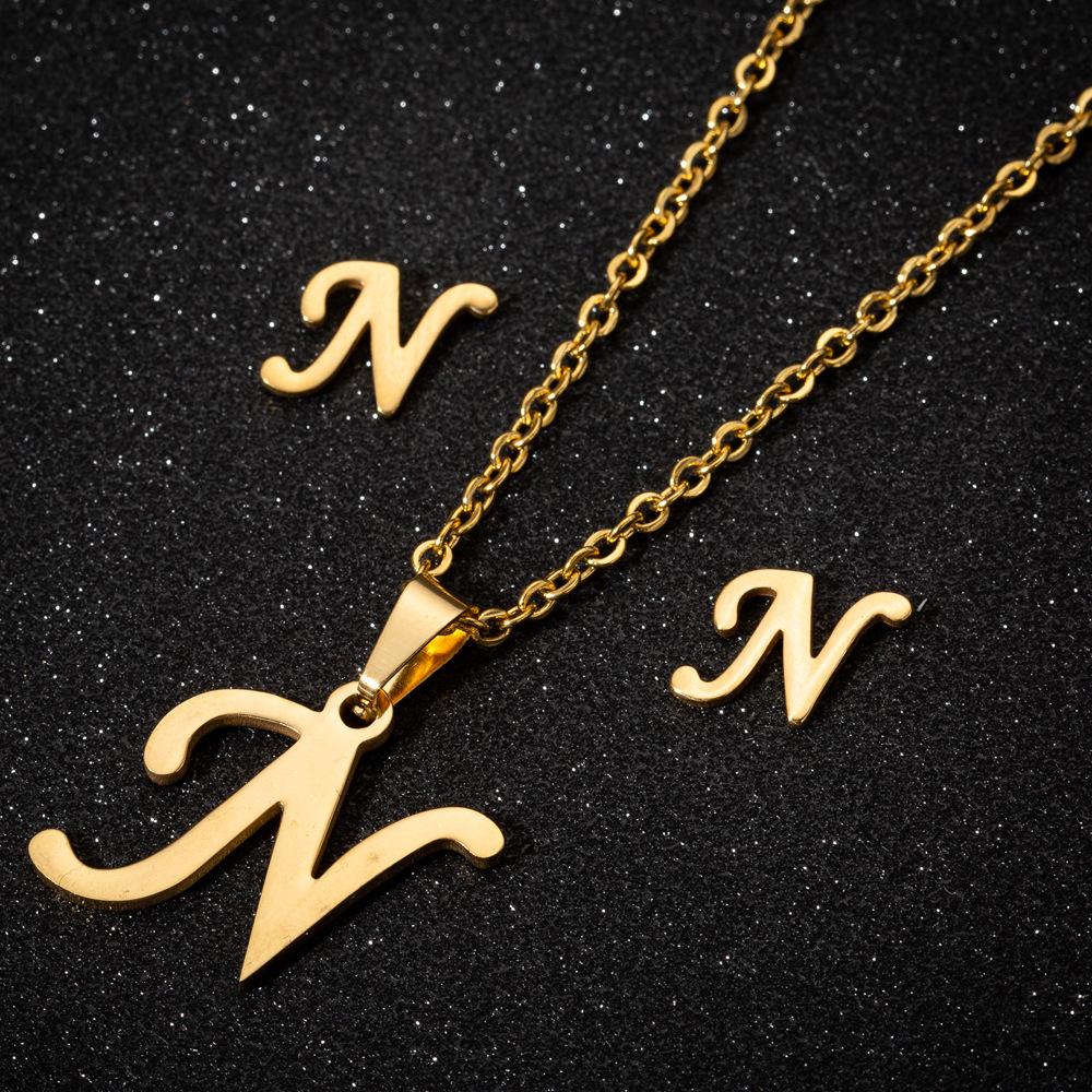 English Letter Necklace & Earring Set: Fashionable Jewelry for Women