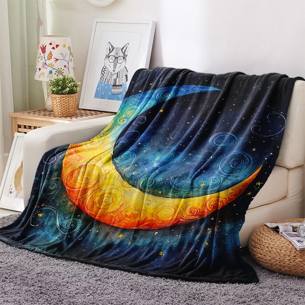New Moon Print Flannel Blanket, High Quality Comfortable for All Seasons, Home Decor, Warmth and Comfort, Perfect for Christmas Gifts