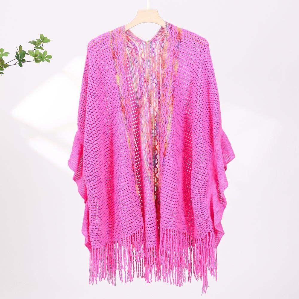 Ethnic Style Ladies Tassel Cape Hollow Wraps Scarf Coat Womens Knitted Shawl