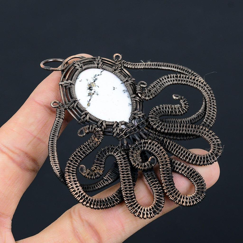 Dendrite Opal 999 Copper Wire Wrapped Pendant, Handmade Gemstone Jewelry Pendant Gift For Birthday
