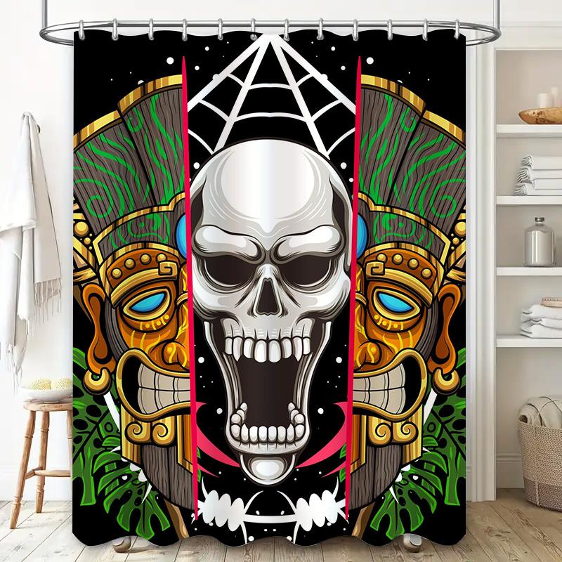 Tuniu Aztec Skull Shower Curtain Cool Tribal Art Scary Horror Room Decor Wall Hanging Bathroom Decor