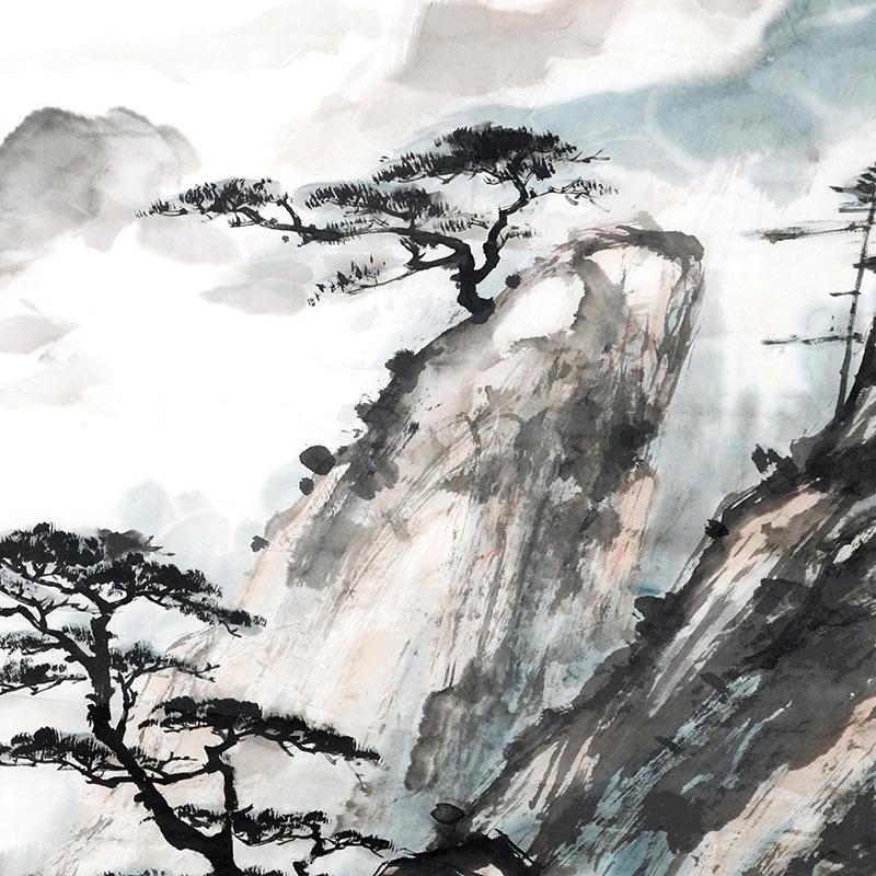 Japanese Oriental Mountain Canvas Print Landscape Monochrome Ink Watercolor Painting Zen Feng Shui Gift Wall Art Picture Decor