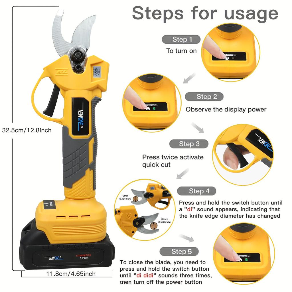 NEWONE18V wireless scissors with LXT battery compatible LCD display screen, maximum cutting diameter: 30mm, 2-speed switch adjustment