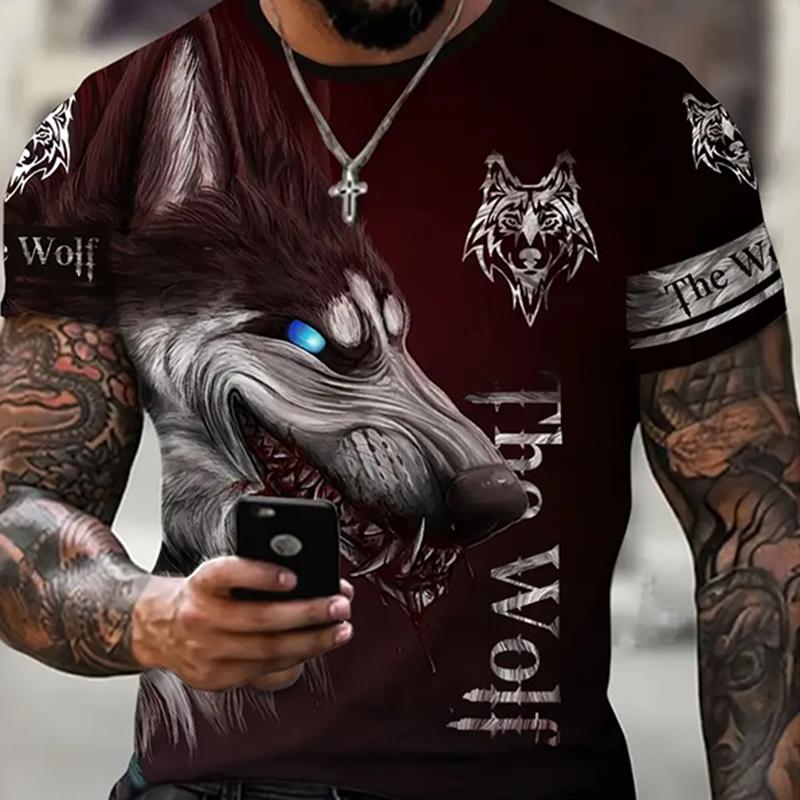 Men's Crew Neck Print Fierce Animal Pattern Oversized Men's Shirt Y2K Style Fashion Breathable Refreshing Short Sleeve