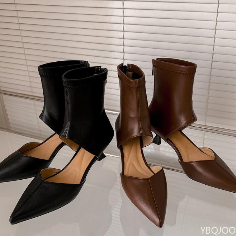 Scarpe di lusso a punta Donna con zip posteriore traforata stivali sottili Design estivo Tacco alto Stivali freschi Sandali eleganti moda da donna