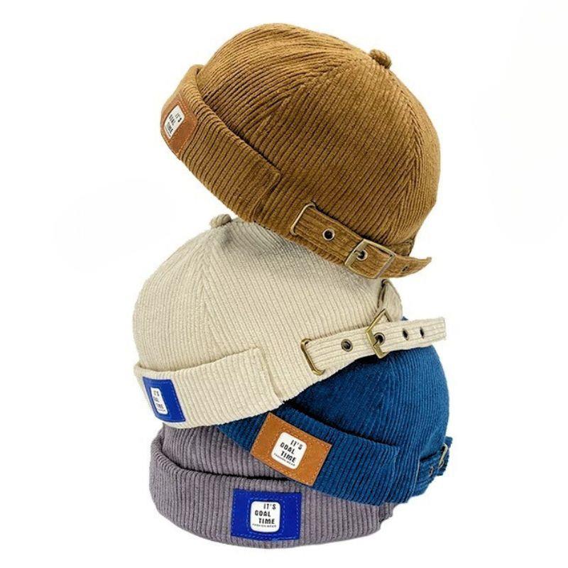 Corduroy Brimless Cap For Men Women Solid Color Retro Beanie Dome Hats Adjustable Landlord Docker Cap Streetwear Hip Hop Hats