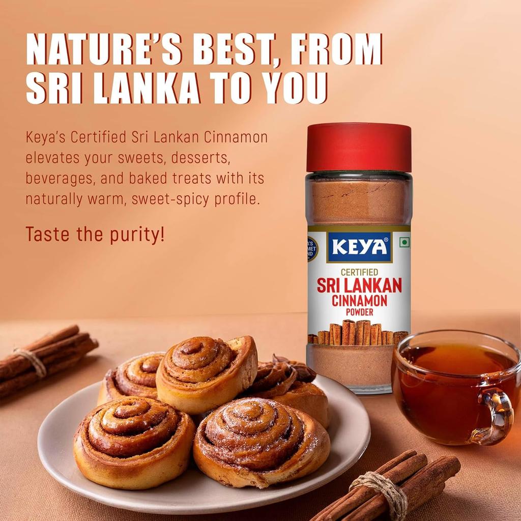 Keya Srilankan Certified Cinnamon Powder | Dalchini Powder | 100% Pure & Natural Indian Spices Aroma & Flavour | 45g
