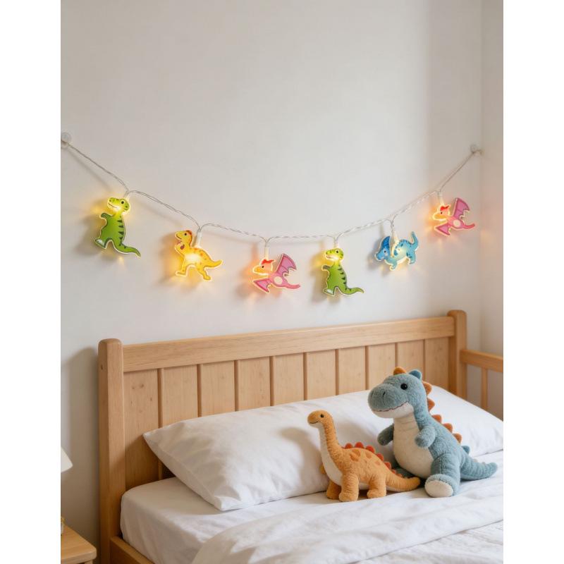 Battery-Operated Dinosaur String Lights - Colorful Kids' Room Decoration & Outdoor Night Light