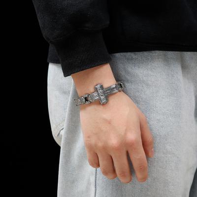 Vintage Kruis Bedelarmband voor Mannen Jongen Verjaardagscadeau - Roestvrij Staal 316L - KB125368-BDJX
