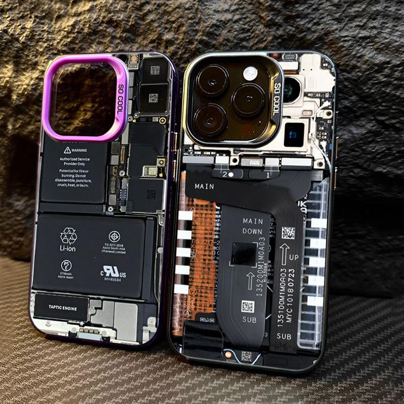 Creative Circuit Board Pattern Electroplate Silver IMD Case For iPhone 15 14 16 Pro Max 11 12 13 7 8 Plus X 16E Shockproof Cover