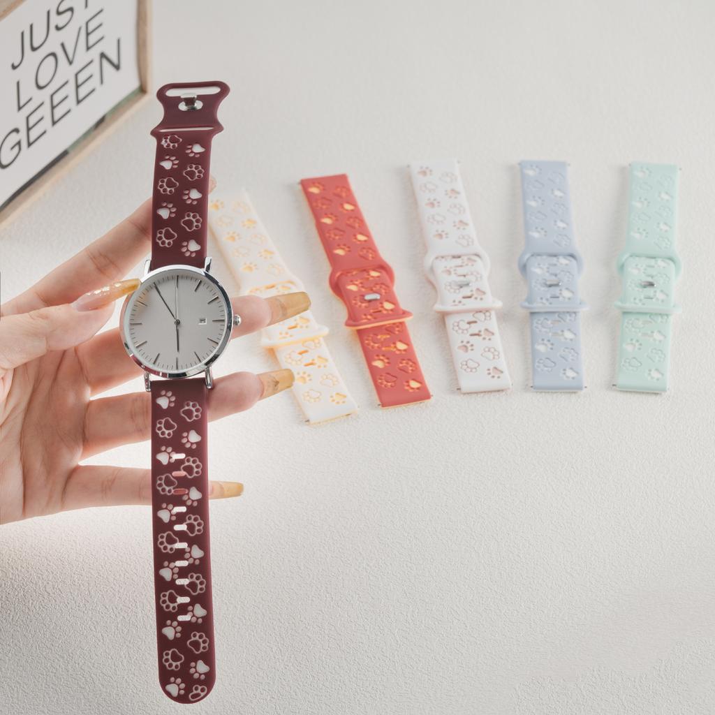 20mm Two-tones Silicone Strap for Samsung Galaxy 7/6/5/4 5pro 4/6classic Soft Sports Band for Huawei GT3/2 42MM Cat Paw Pattern