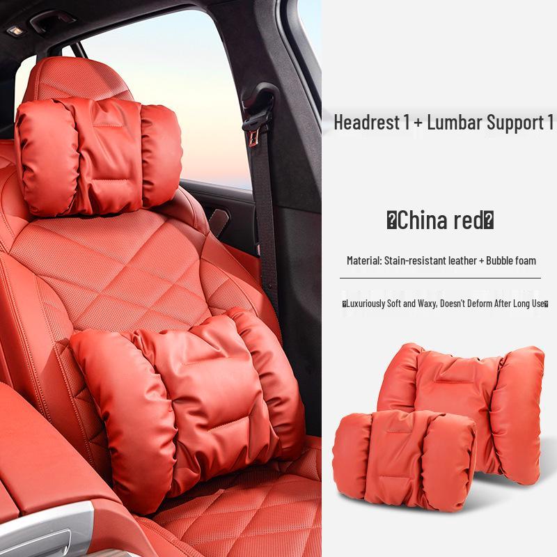 Luxury Leather Car Neck & Lumbar Support Pillow Set