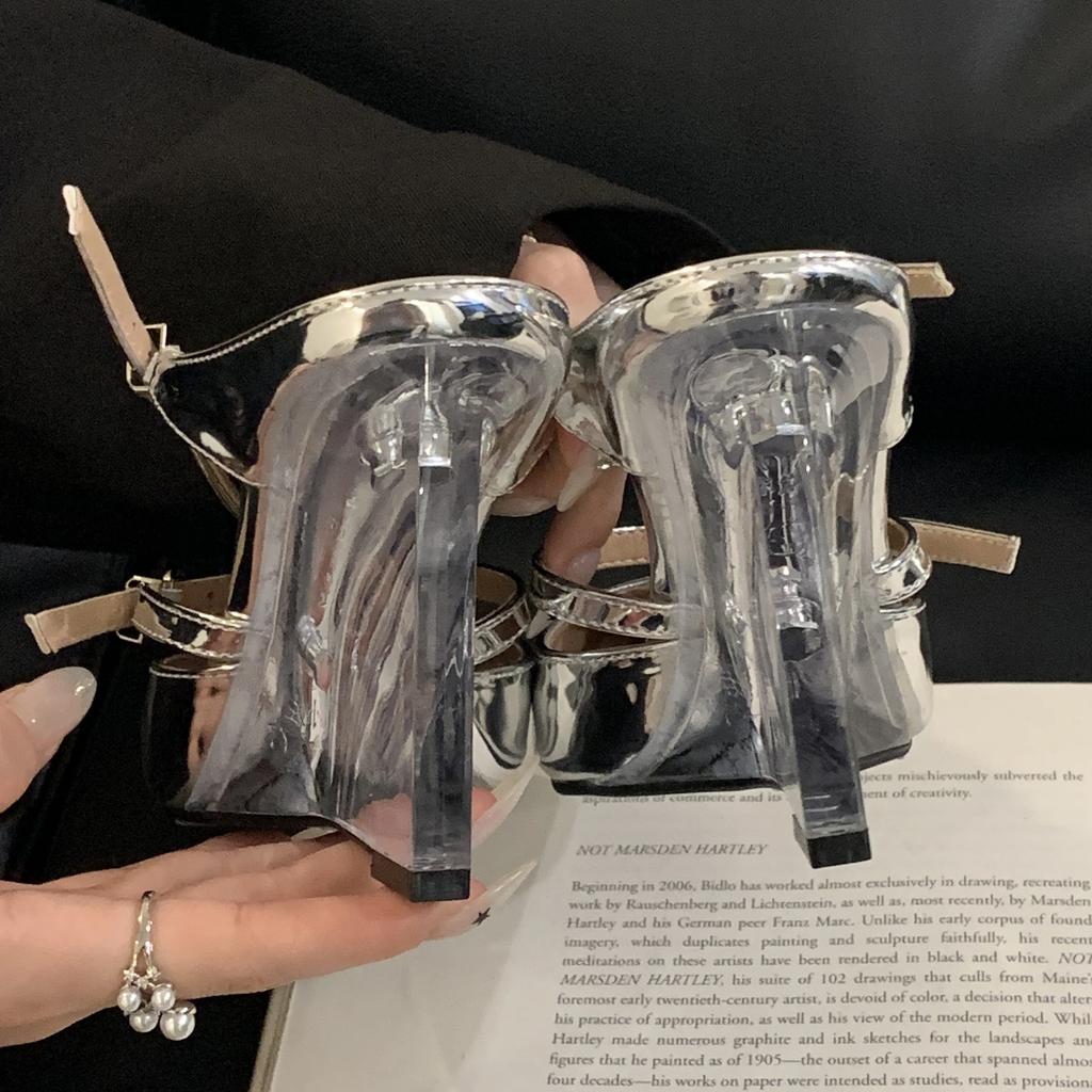 Fashion Designer Buckle Strap Women Slippers Pointed Toe Crystal Wedges Heels Mules Slippers Banquet Party Shoes