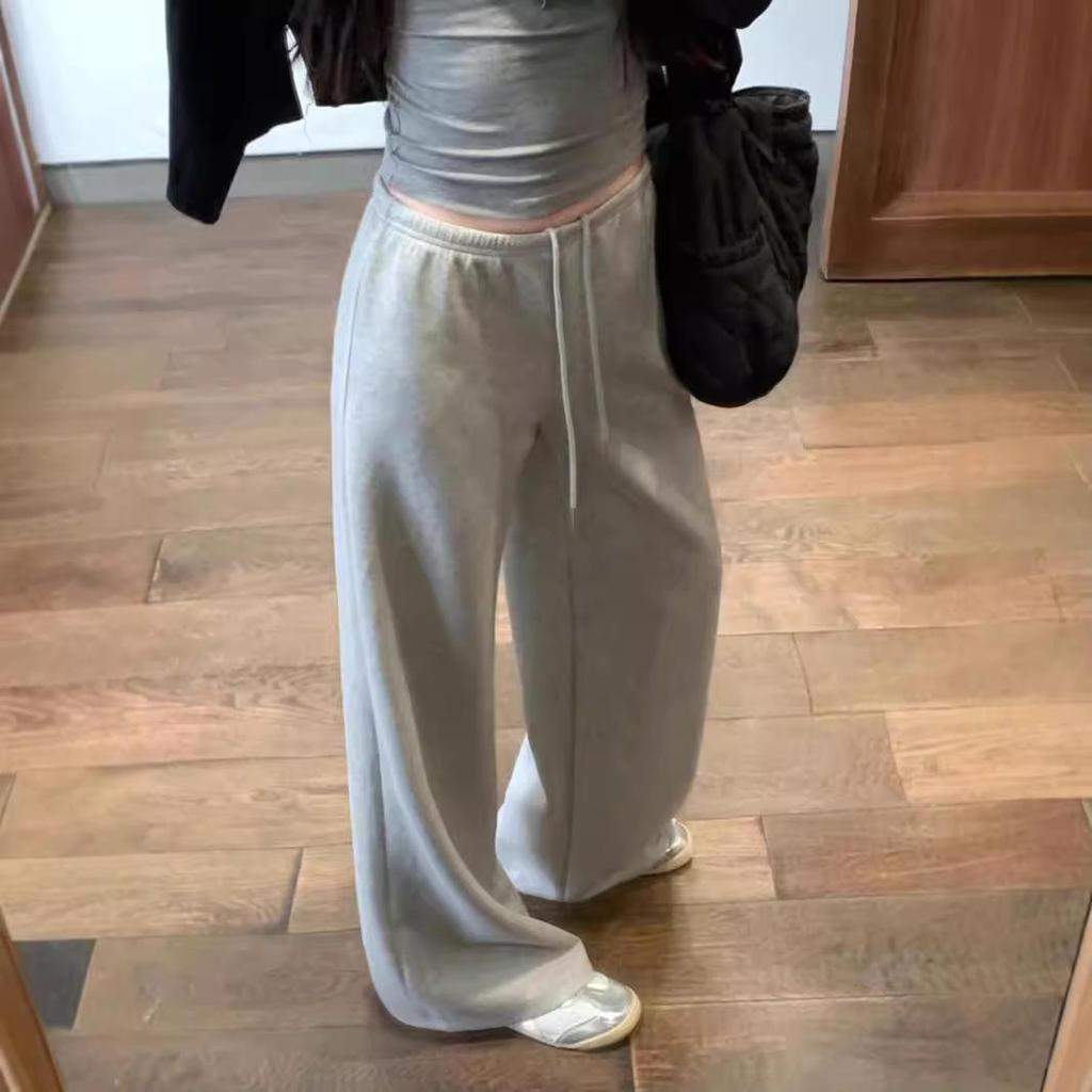 Women's Early Autumn Mid-Rise Drawstring Wide-Leg Sweatpants