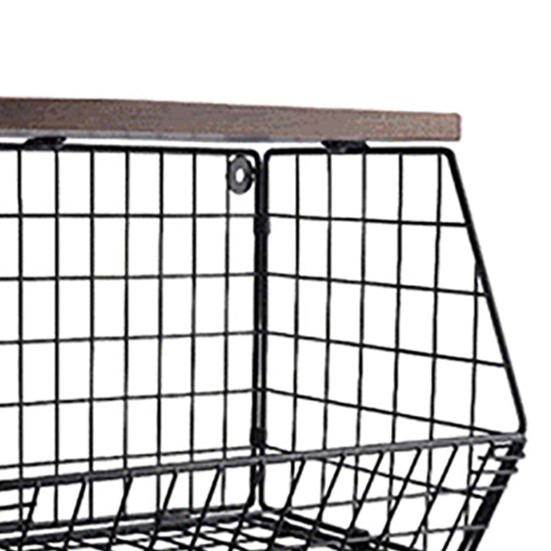 2Pcs Storage Basket Space-Saving Wall Mounted with Wooden Lids Hollow Out Easy To Assemble Foldable Kitchen Basket