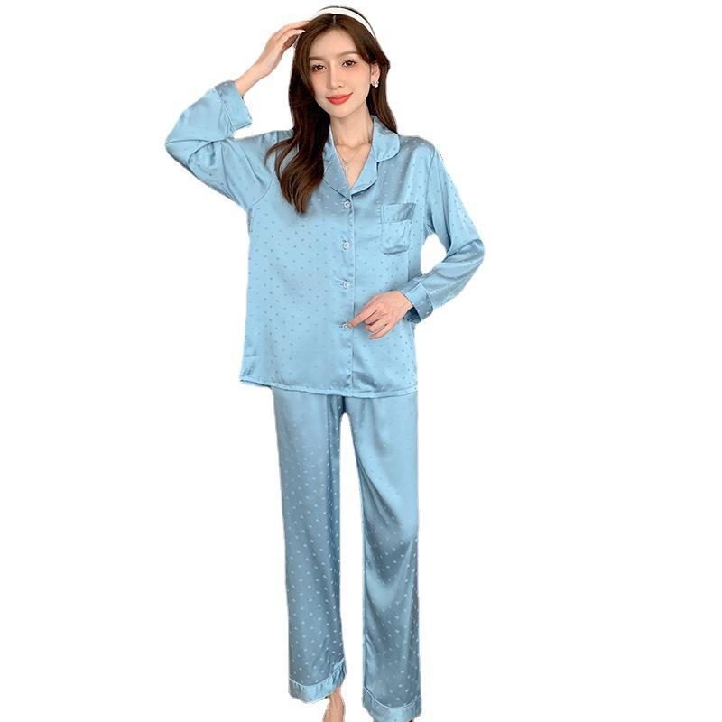 Women's Heart-Shaped Jacquard Ice Silk Pajamas - Long Sleeve & Pants