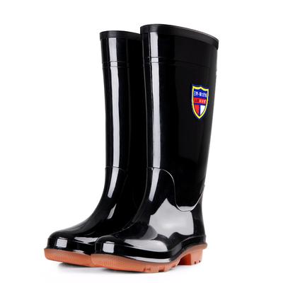 Heiß verkaufende PVC Dschungel Abenteuer Baustelle Schwarze Motorradstiefel Wellington Regenstiefel Großhandel